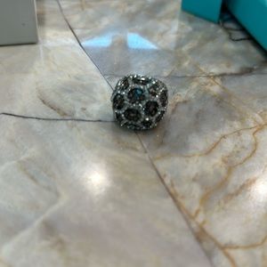Women silver and black stone ring